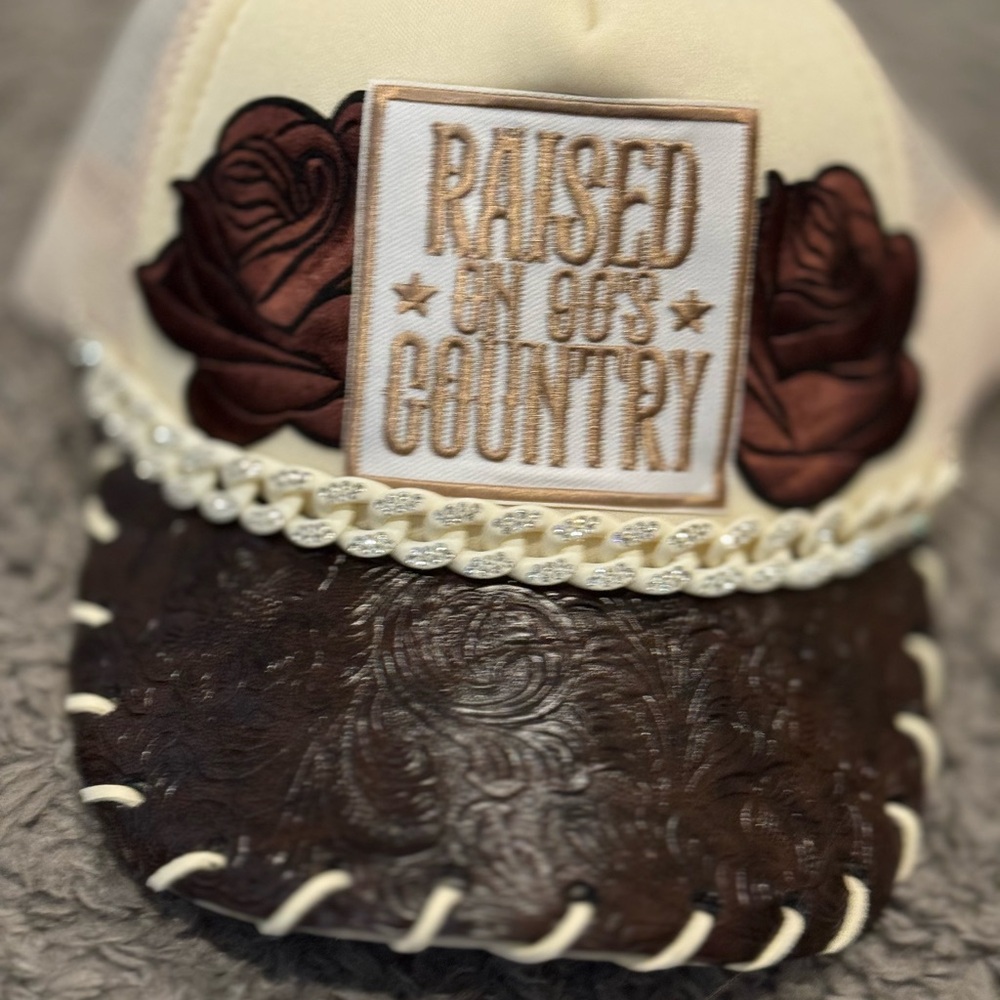 Brown and Cream Embroidered Cap